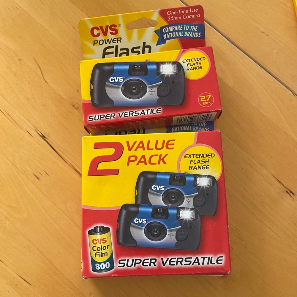 Three disposable cameras with expired 35mm film